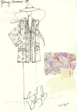 Drawing of Jacket and Dress with Fabric Swatches for Spring/Summer 1975 Collection