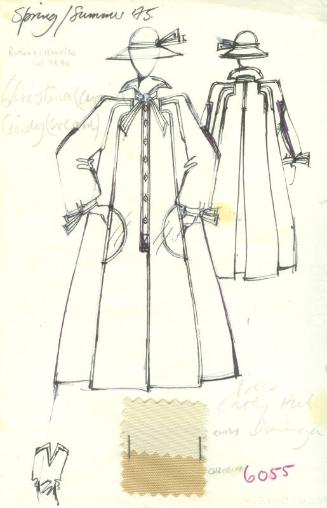 Drawing of Coat with Fabric Swatches for the Spring/Summer 1975 Collection