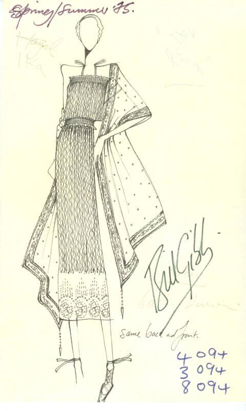 Drawing of Top, Skirt and Wrap for the Spring/Summer 1975 Collection