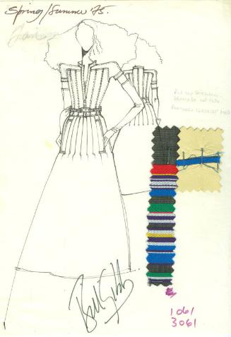 Drawing of Top and Skirt with Fabric Swatches for the Spring/Summer 1975 Collection