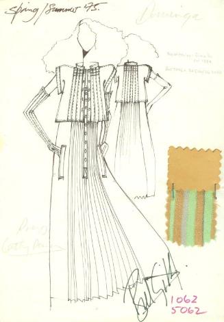 Drawing of Dress and Jacket with Fabric Swatches for the Spring/Summer 1975 Collection