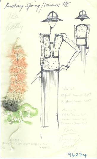 Drawing of Jacket, Top and Skirt with Knitted Swatches for the Spring/Summer 1975 Knitwear Coll…