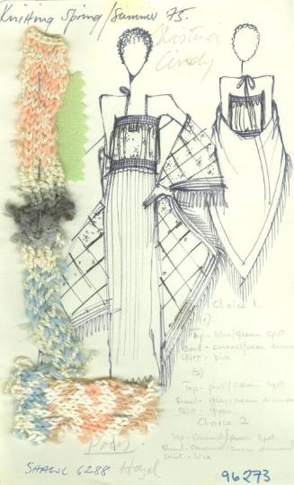 Drawing of Dress and Shawl with Fabric and Knitted Swatches for the Spring/Summer 1975 Knitwear…