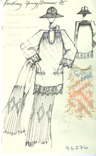 Drawing of Smock and Skirt with Knitted Swatch for the Spring/Summer 1975 Knitwear Collection