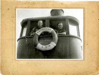 Fernbank A910 with Ted Munro & crew in wheelhouse window with lifebuoy