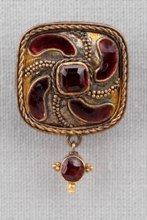 Square Red Enamel Brooch by James Cromar Watt