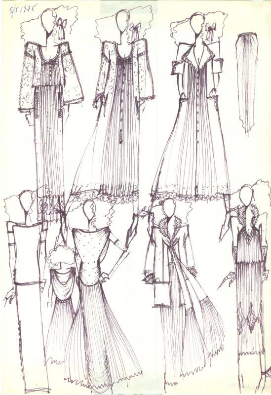 Multidrawing of Dresses for the Spring/Summer 1975 Collection