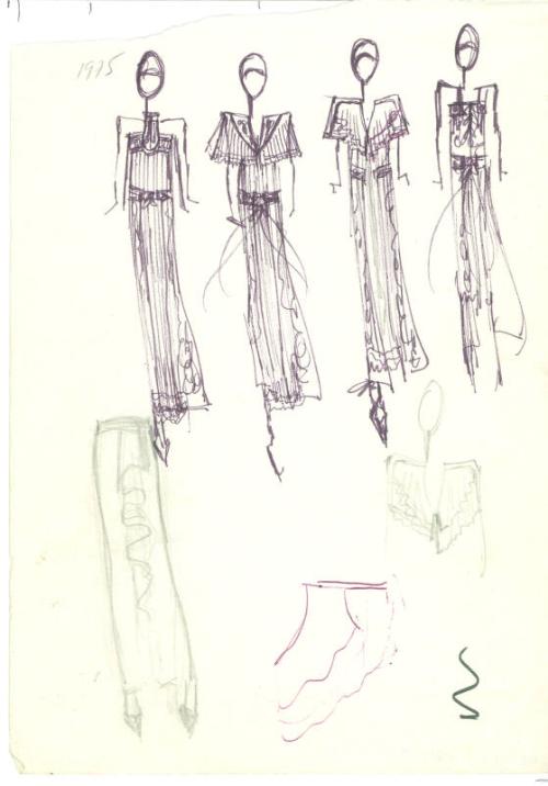 Multidrawing of Dresses for the Spring/Summer 1975 Collection