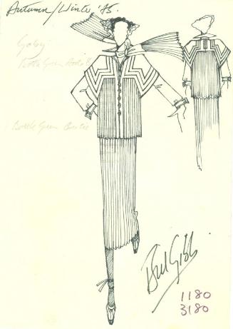 Drawing of Pleated Blouse and Skirt for Autumn/Winter 1975 Collection