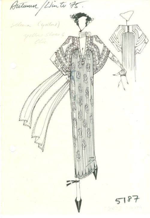 Drawing of Deep V-Neck Gown for Autumn/Winter 1975 Collection