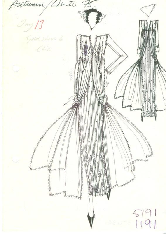 Drawing of Gown with Long Jacket for Autumn/Winter 1975 Collection