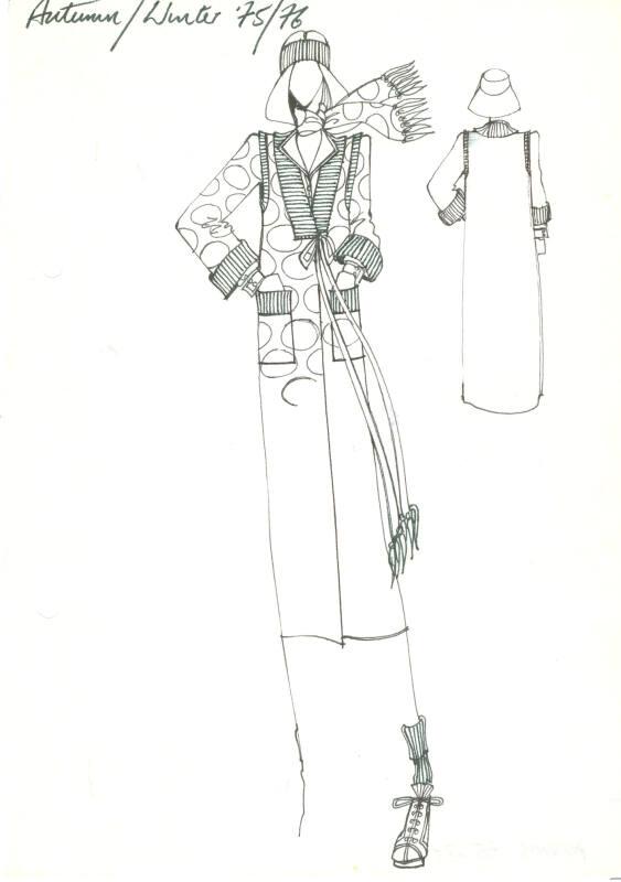 Drawing of V-Neck Coat for Autumn/Winter 1975 Collection