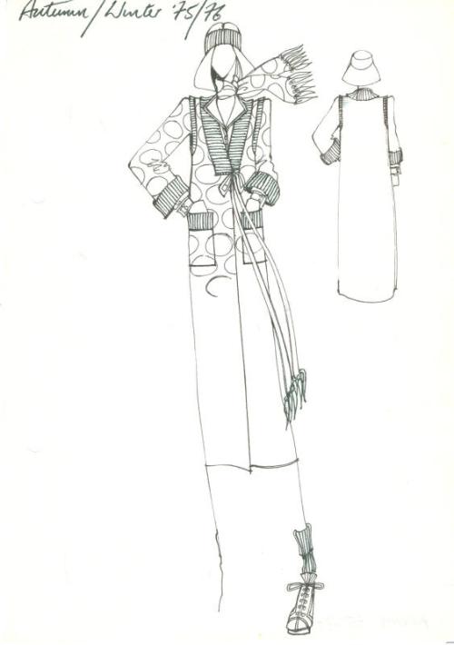 Drawing of V-Neck Coat for Autumn/Winter 1975 Collection