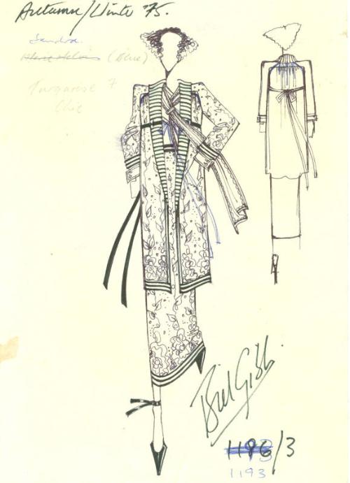 Drawing of Jacket and Skirt for Autumn/Winter 1975 Collection