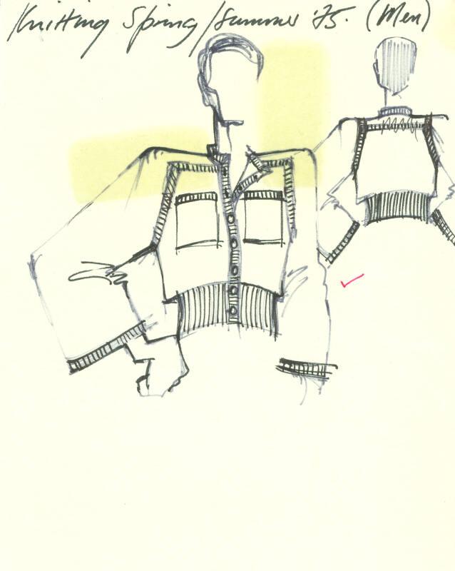 Drawing of Man's Cardigan for the Spring/Summer 1975 Knitwear Collection