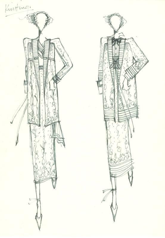 Multidrawing of Blouses, Skirts and Cardigans for the Spring/Summer 1975 Knitwear Collection