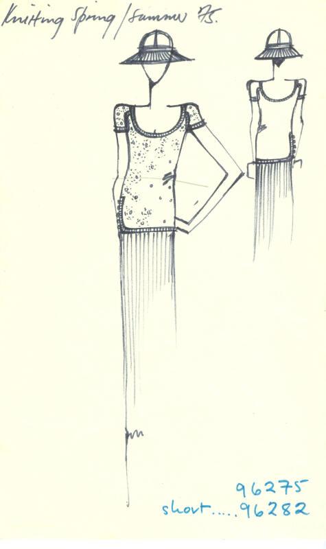 Multidrawing of Top and Skirt for the Spring/Summer 1975 Knitwear Collection