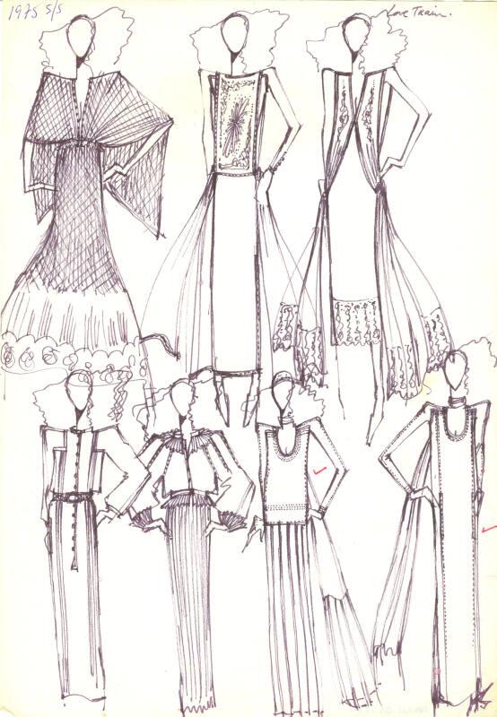 Multidrawing of Dresses for the Spring/Summer 1975 Collection