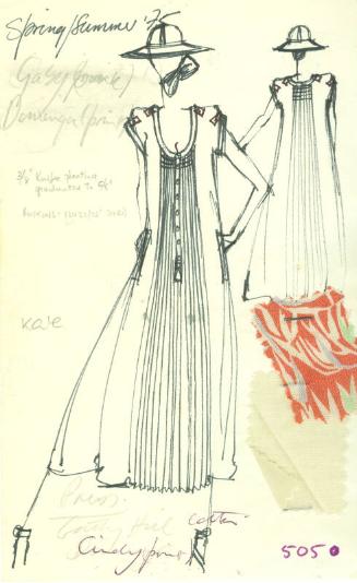 Drawing of Dress with Fabric Swatches for the Spring/Summer 1975 Collection