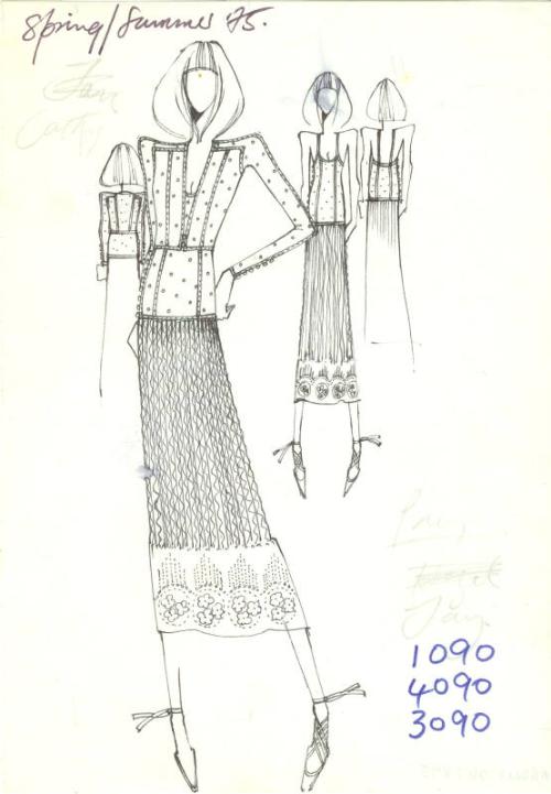 Drawing of Jacket, Top and Skirt for the Spring/Summer 1975 Collection