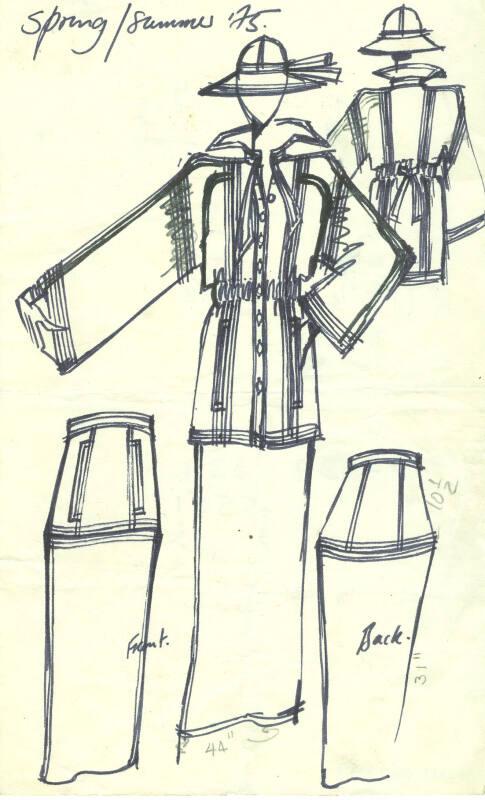 Drawing of Jacket and Skirt for the Spring/Summer 1975 Collection