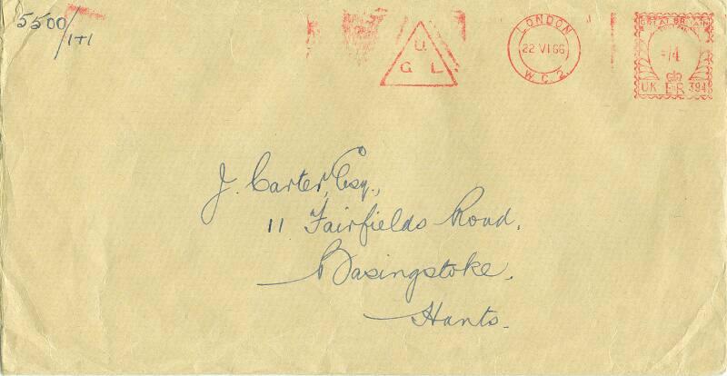 Envelope from Freemasons Hall