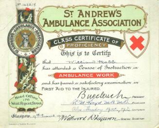 Class Certificate of Proficiency from St. Andrew's Ambulance Association