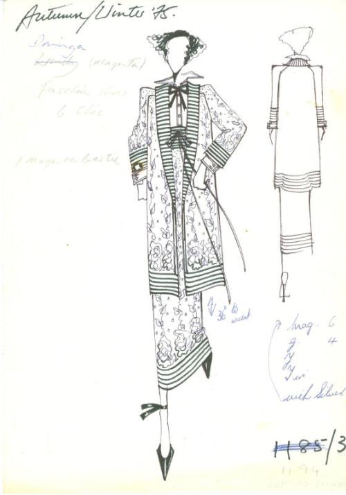 Drawing of Blouse, Skirt and Coat for the Autumn/Winter 1975 Collection