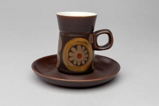 Dark Brown Stoneware Cup and Saucer