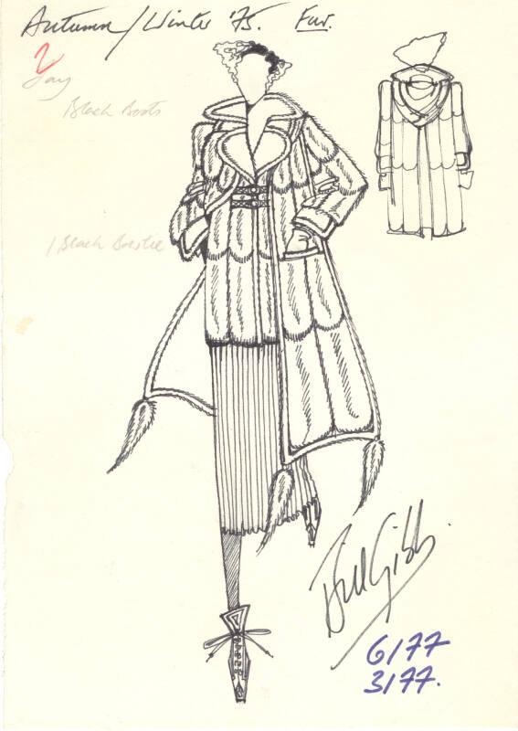 Drawing of Fur Coat and Skirt for Autumn/Winter 1975 Collection
