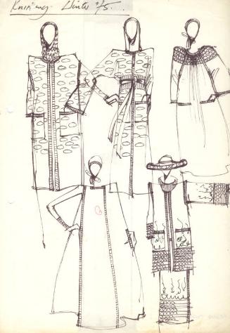 Multidrawing of Coats and Dresses for Winter 1975 Knitwear Collection