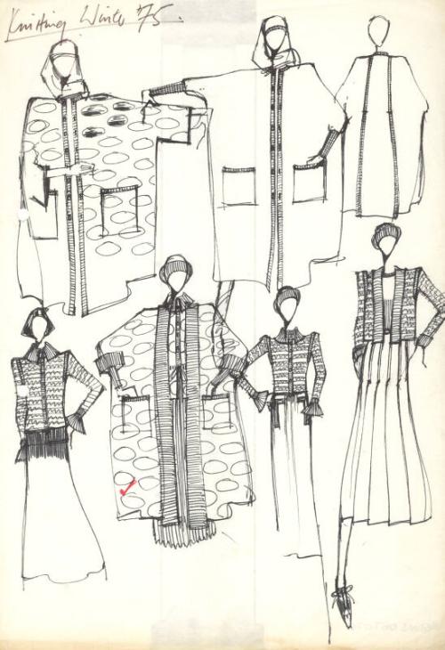 Multidrawing of Outfits for Winter 1975 Knitwear Collection