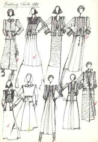 Multidrawing of Jackets, Skirts and Dresses for the Winter 1975 Knitwear Collection