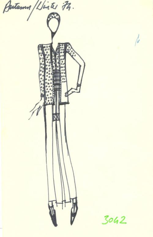 Drawing of Jacket, Top and Skirt for the Autumn/Winter 1974 Collection