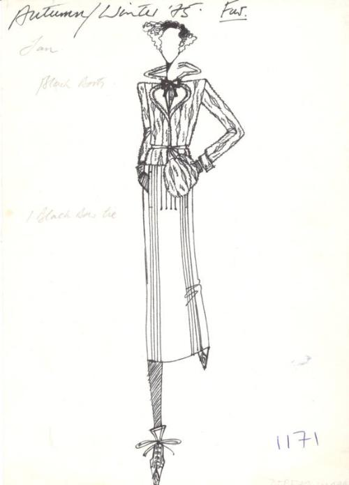 Drawing of Jacket and Skirt for the Autumn/Winter 1975 Fur Collection