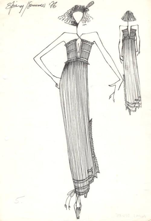 Drawing of Pleated Gown for Spring/Summer 1976 Collection