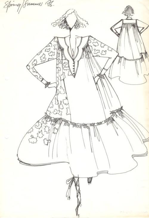 Drawing of Printed Dress for Spring/Summer 1976 Collection