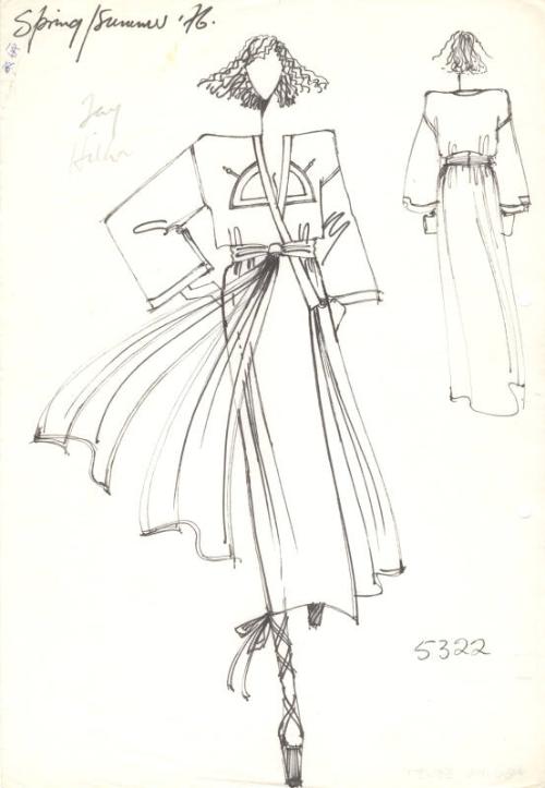 Drawing of Dress with Sash Belt for Spring/Summer 1976 Collection