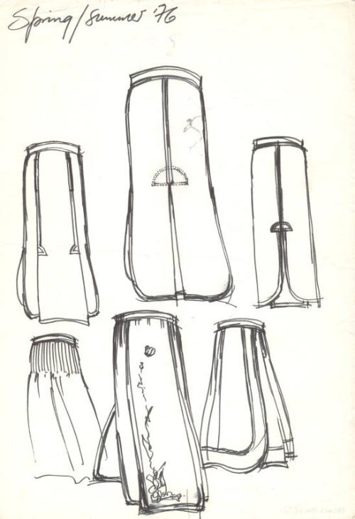 Multidrawing of 6 Skirts for Spring/Summer 1976 Collection