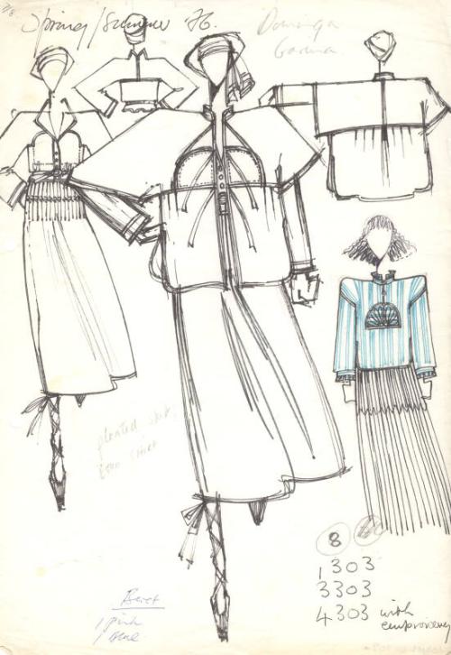 Drawing of Shirt, Skirt and Jacket for the Spring/Summer 1976 Collection