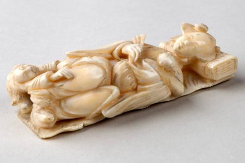 Ivory Okimono Sleeping Lady with Fan and Two Children