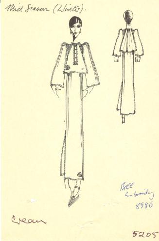 Drawing of Top and Skirt for the Mid Season (Winter) 1973 Collection