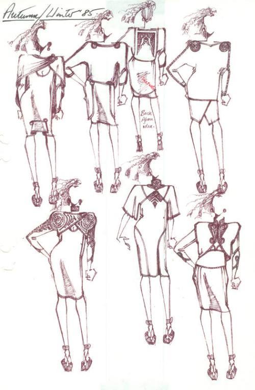 Multidrawing of Dresses for the Autumn/Winter 1985 Collection