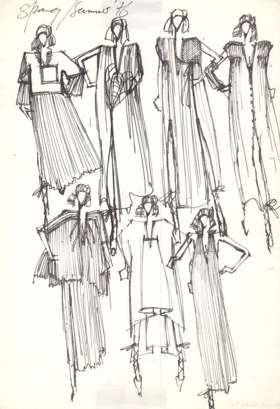 Multidrawing of Dresses for Spring/Summer 1976 Collection