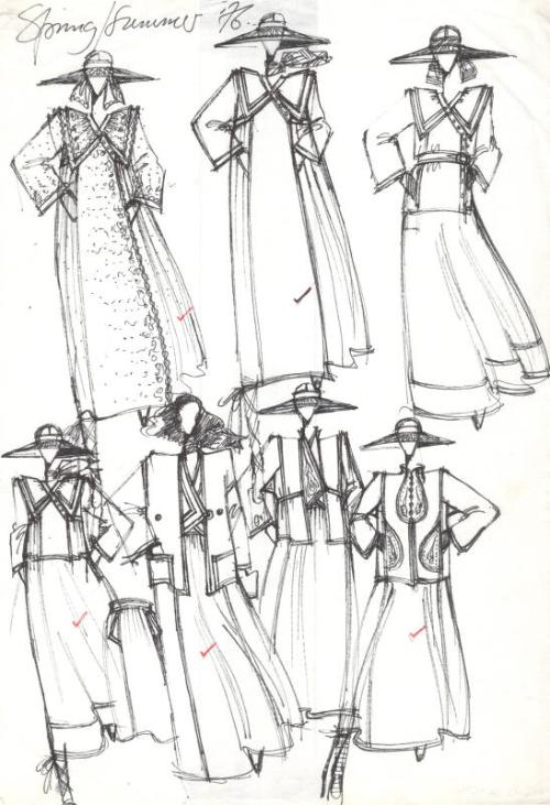 Multidrawing of Dresses, Tops and Skirts for the Spring/Summer 1976 Collection