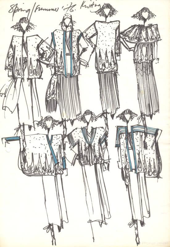 Multidrawing of Knitted Tops and Skirts for Spring/Summer 1976 Knitting Collection