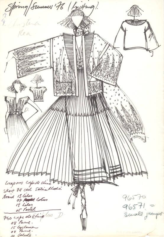 Drawing of Jumper, Skirt and Top for Spring/Summer 1976 Knitting Collection