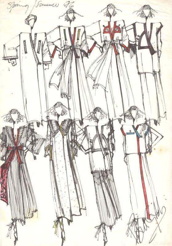 Multidrawing of Kaftans for Spring/Summer 1976 Collection