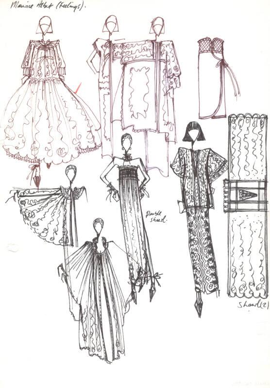 Multidrawing of Dresses, Shawls and Capes for the Spring/Summer 1976 Collection