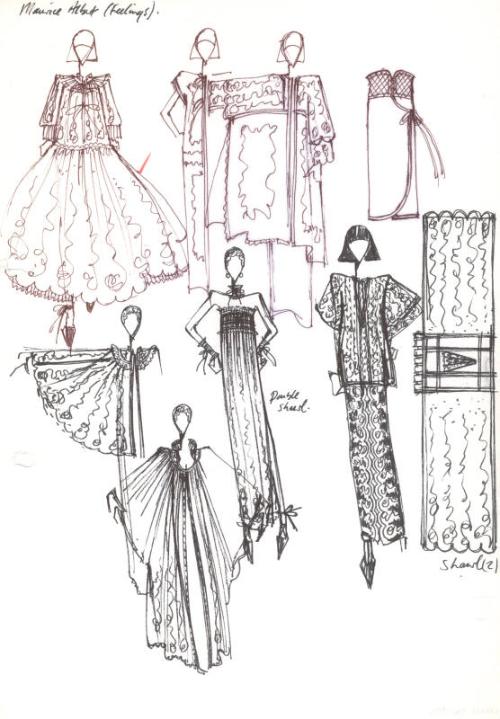 Multidrawing of Dresses, Shawls and Capes for the Spring/Summer 1976 Collection